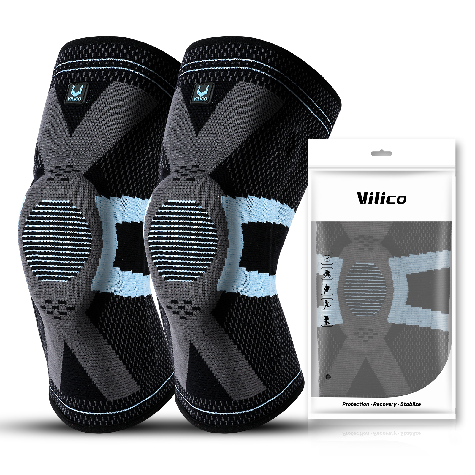 Knee Brace Badminton - Vilico Fitness Knee Pads Silicon Padded