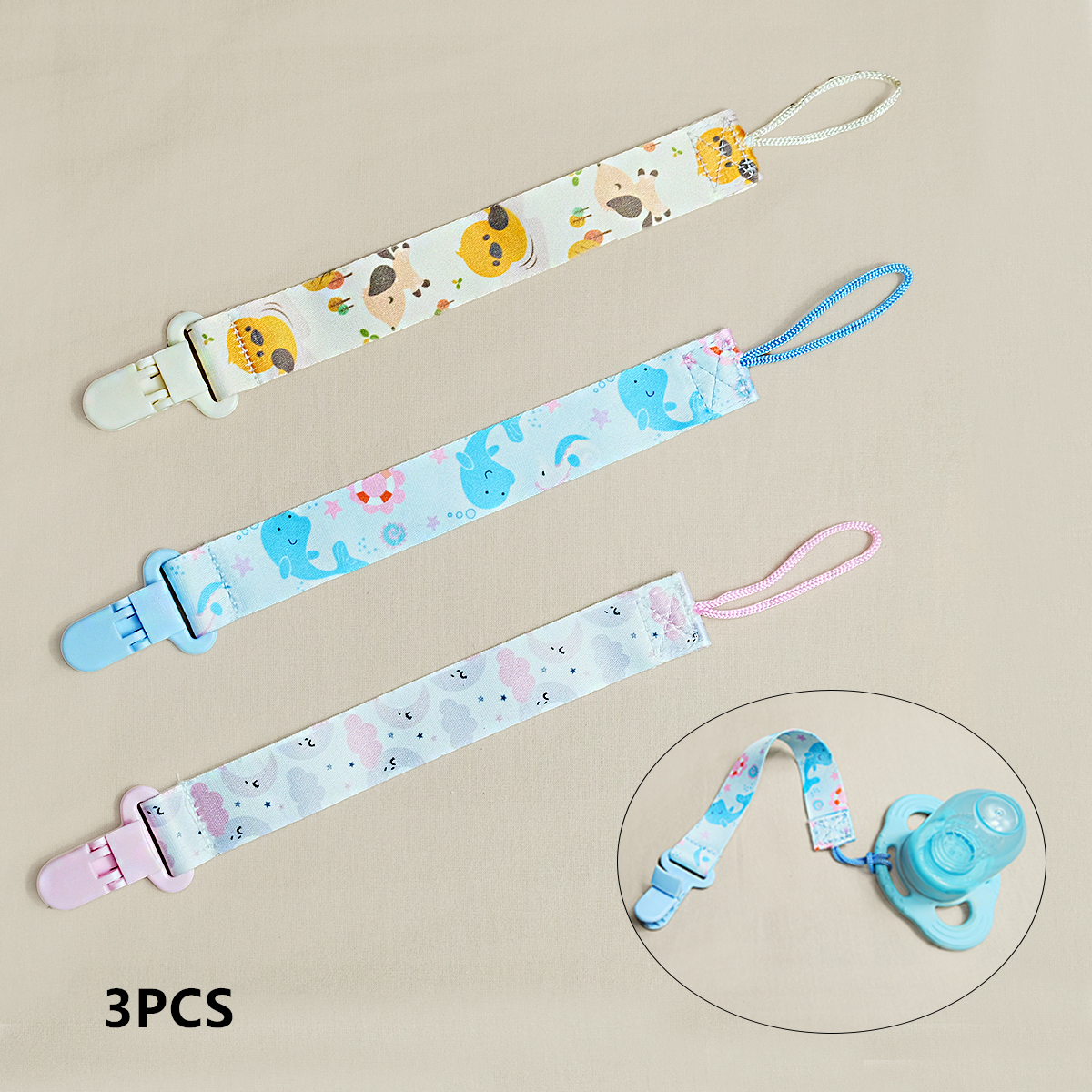 3PCS cartoon printed baby paci - String Tension Clip 评论和价格